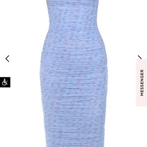 House of CB SIRENE 
BLUE FLORAL RUCHED MIDI DRESS